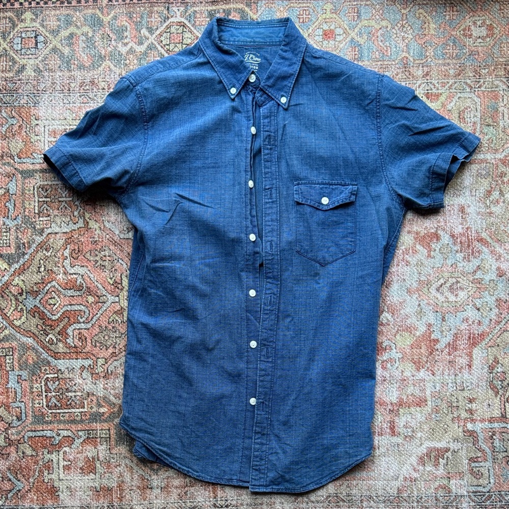 J. Crew Indigo Dyed Short Sleeve Button Down